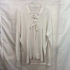 BCBGeneration women's white cream laced neck long sleeve knit sweater stretch‎ M